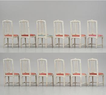 A suite of twelve Gustavian chairs by M. Lundberg the Elder (master 1774-1812).