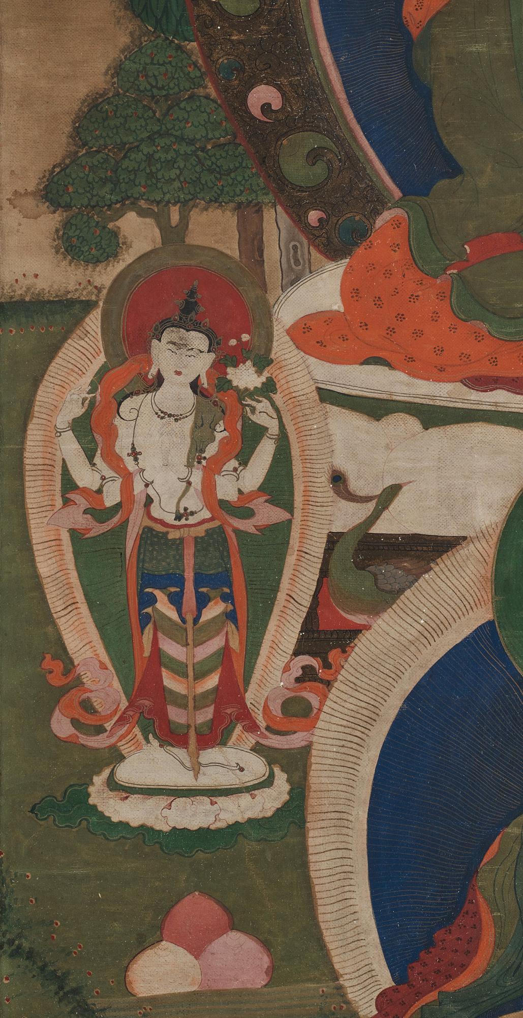 A Tibetan thanka, ink and colour on paper, 19th Century.