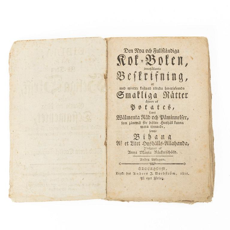 Åtta kok- och handböcker inkl. Cajsa Warg, 1780-1897.