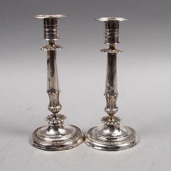 LJUSSTAKAR, ett par, silver, empire, Stockholm 1830.