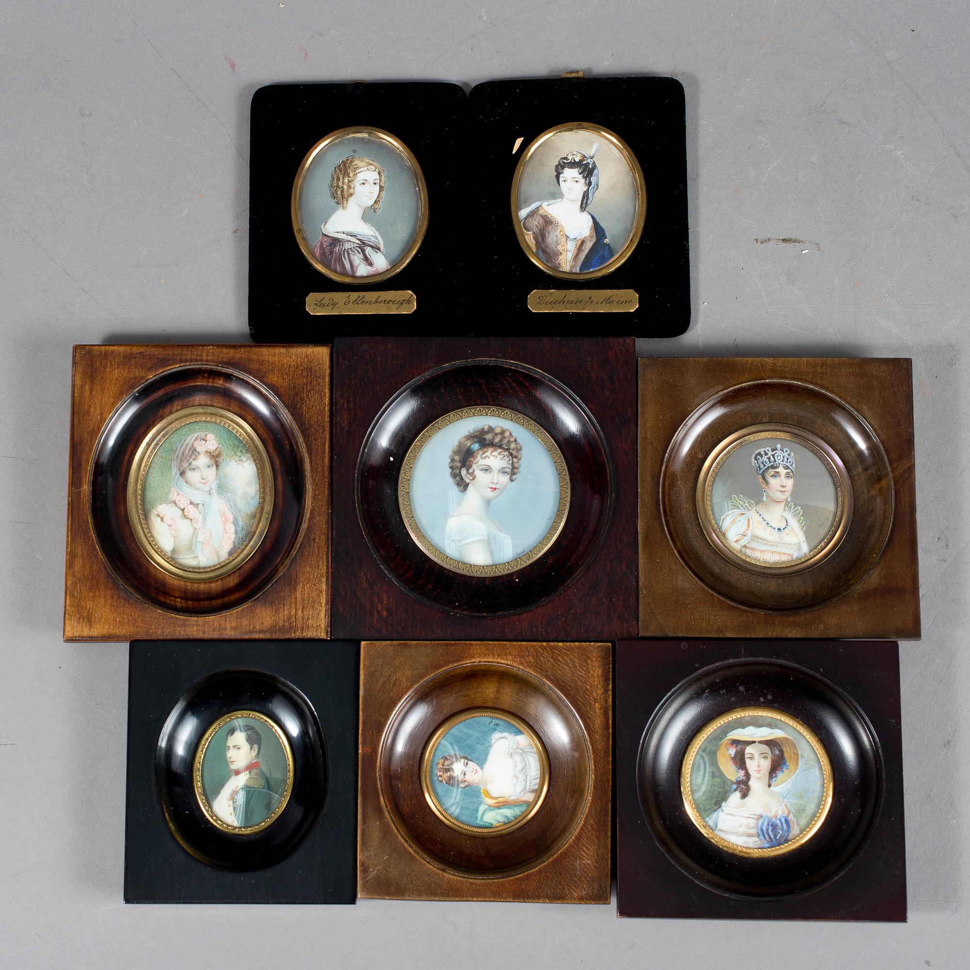 MINIATYRMÅLNINGAR, 8 st, efter kända konstnärer, bla Francoise Gerard, 1900-tal.