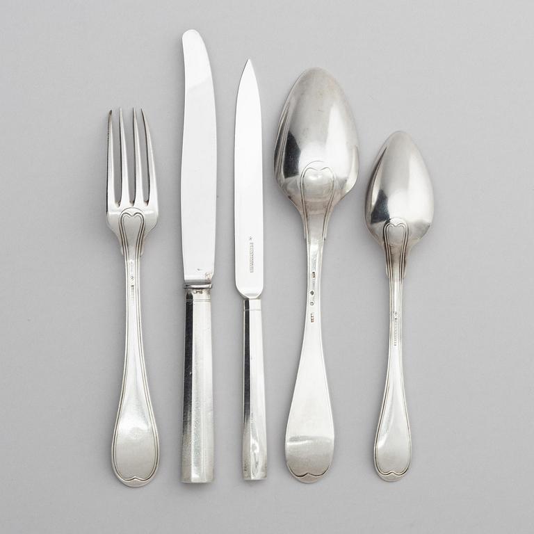A Swedish late 18th/early 19th century silver cutlery set, 60 pieces, and a mahogany box.