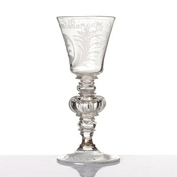 Pokal, glas. Troligen Kungsholms glasbruk, 1700-tal.