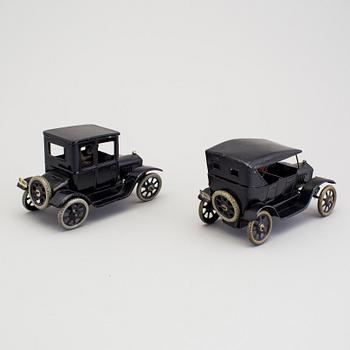 Two tinplate Bing Werke Fords, Germany, 1920s.