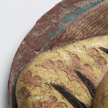 Tyra Lundgren, a stoneware relief 'Yellow fish', probably 1950's.