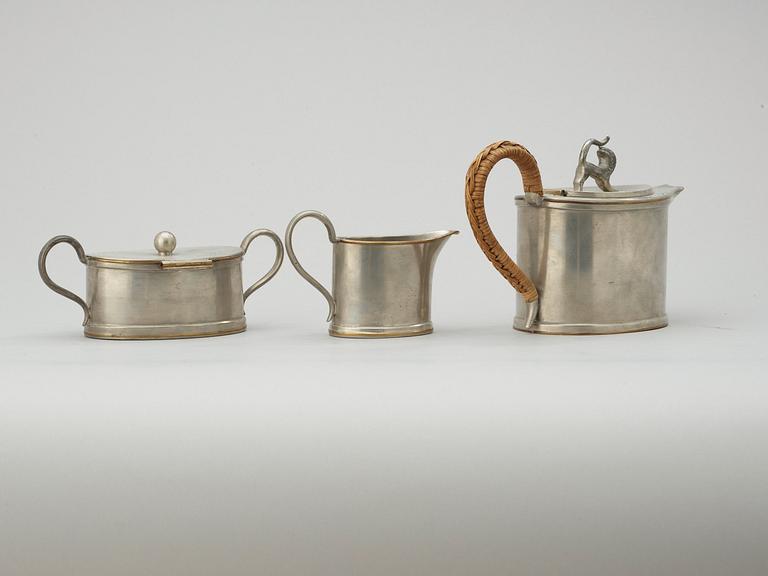 A Svenskt Tenn 3 pcs pewter coffee service, probably by Nils Fougstedt, Stockholm 1925.