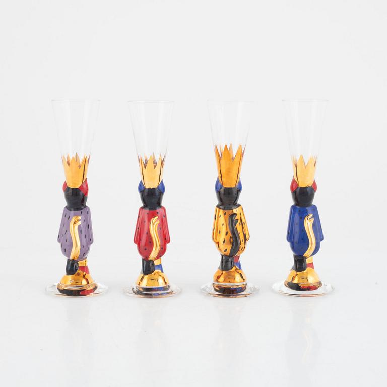 Gunnar Cyrén, carafe and 13 schnapps glasses from the Nobel Service, Orrefors, late 20th century.