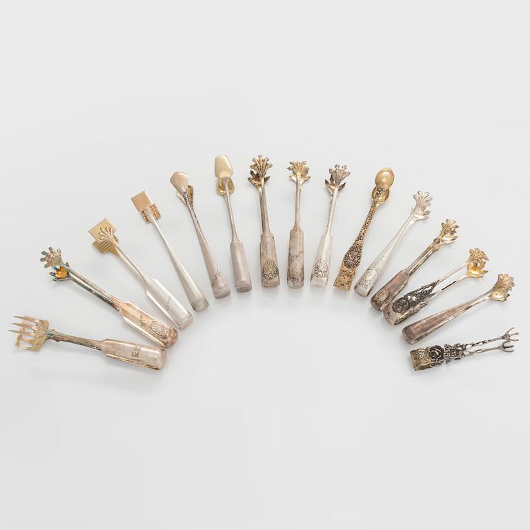 Sockertänger, 15 st, främst finska, 1900-talets början.