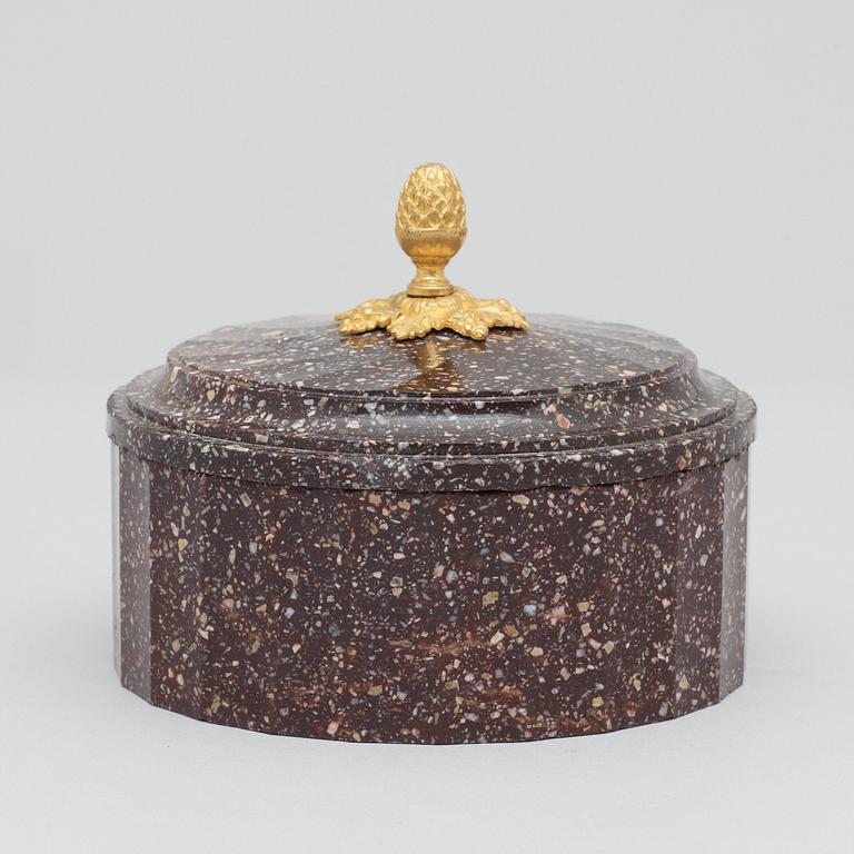 A Swedish Empire 19th century porphyry butter box.