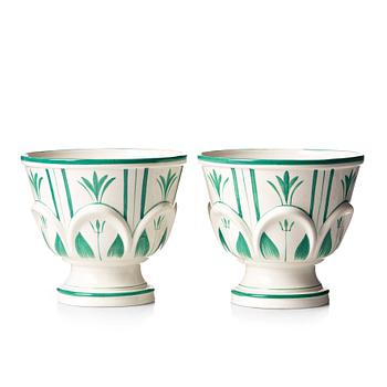 260. Arthur Percy, a pair of Swedish Grace creamware flower pots, 1920's-30's.