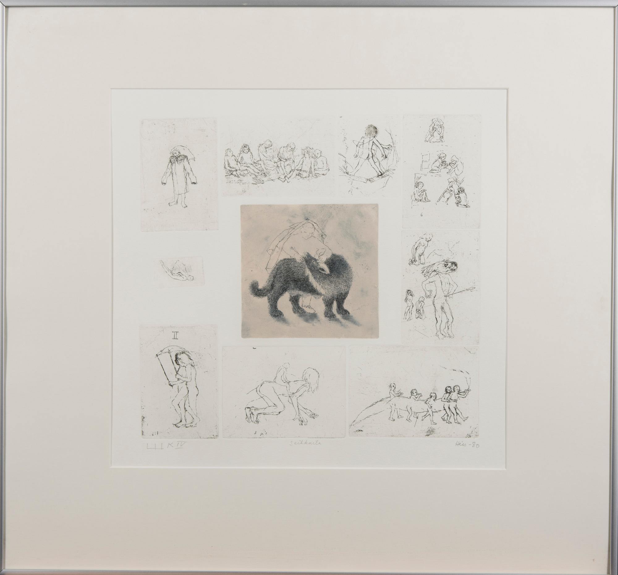 OUTI HEISKANEN, etsaus ja akvatinta, signeerattu ja päivätty -80 ja numeroitu K IV.