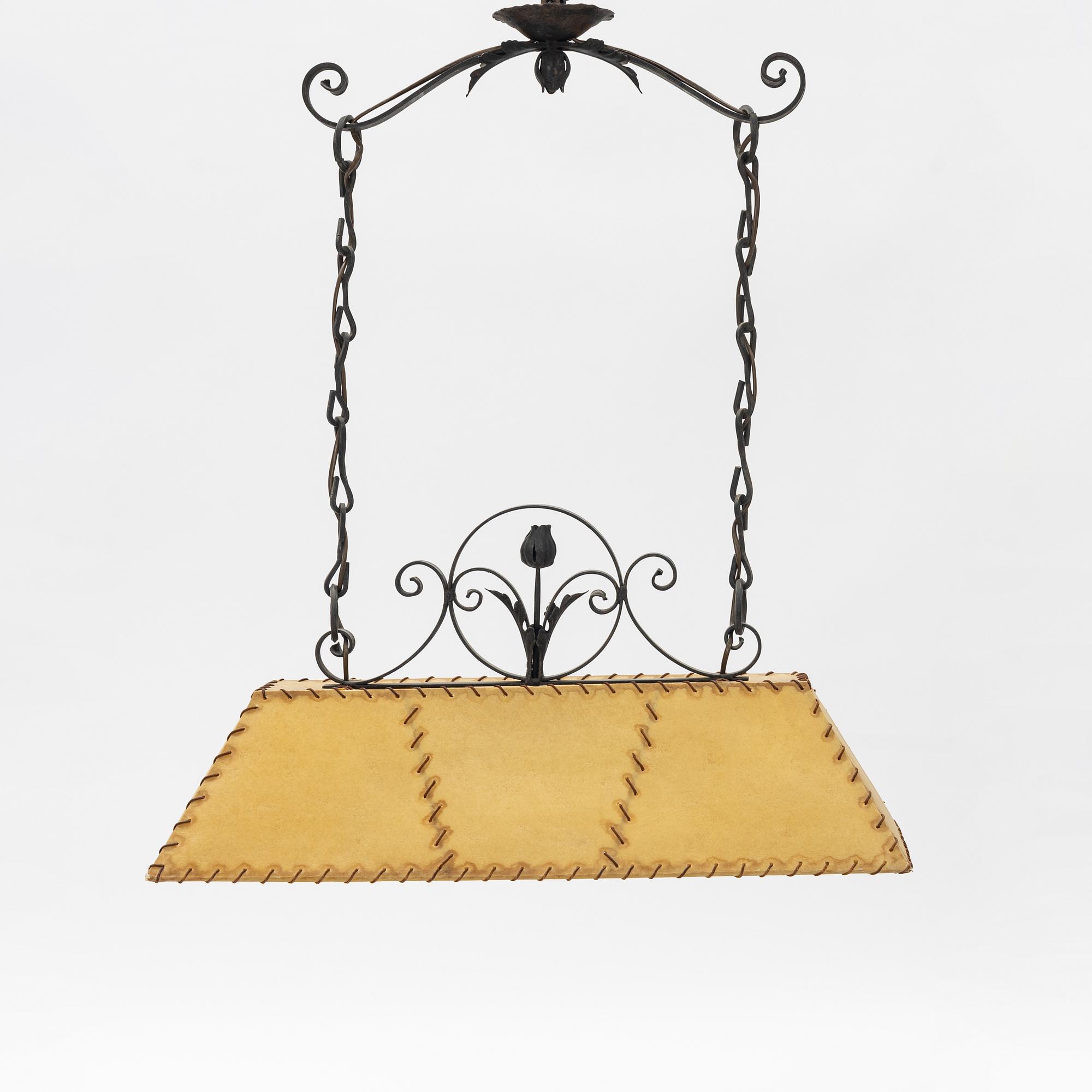 A chalet style mid century modern ceiling lamp.