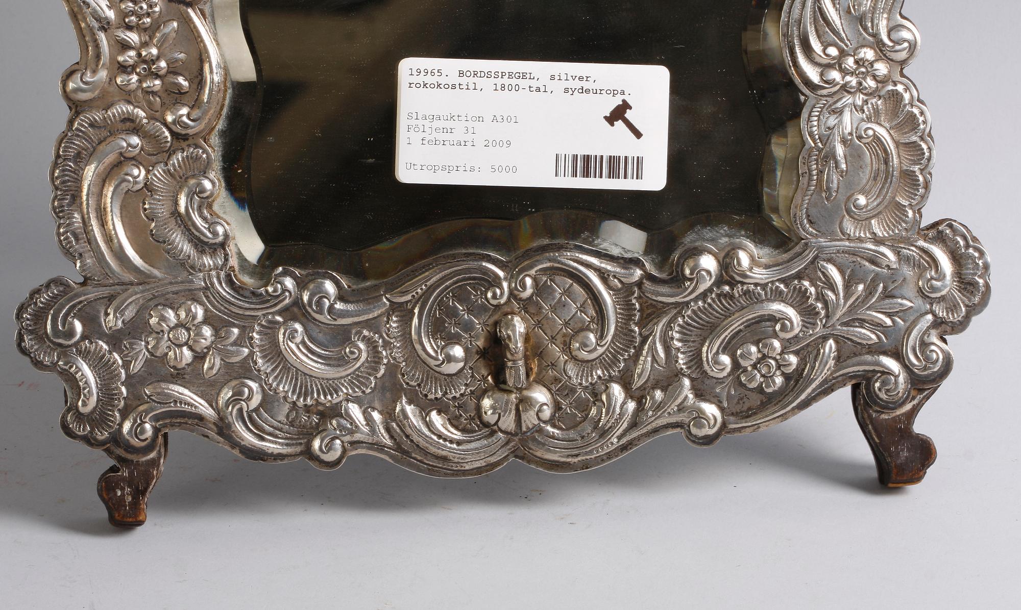 BORDSSPEGEL, silver, rokokostil, 1800-tal, sydeuropa.