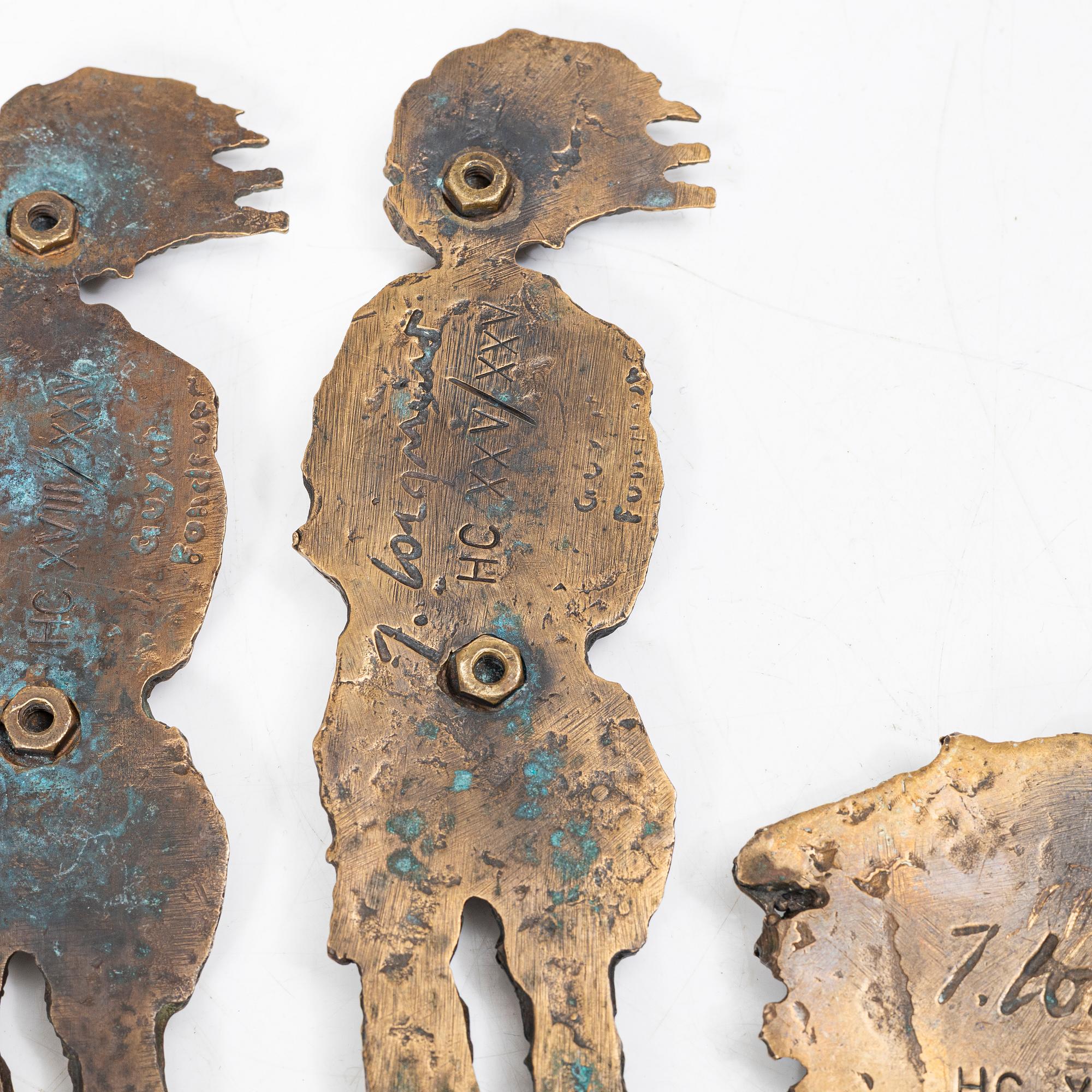James Coignard, sculptures/wall plaques, 2 + 3 pieces, bronze, signed, Guyot Fondeur.