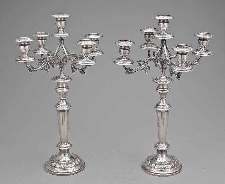 KANDELABRAR, ett par, nysilver.  C G Hallberg, Stockholm, 1900-tal.