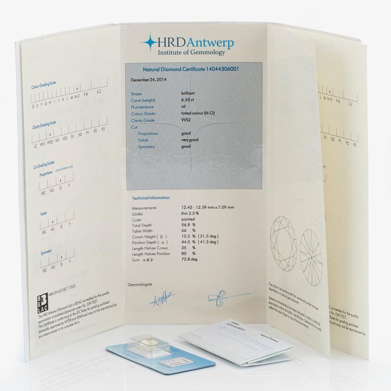 A loose round brilliant-cut diamond weight 6.55 cts quality N-O vvs2.