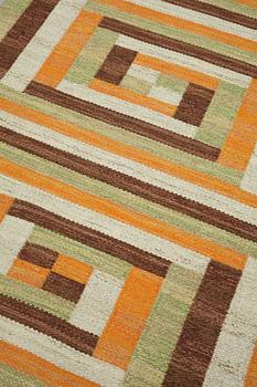 Barbro Nilsson, matto, a runner, "Ostia orange", flat weave, ca 306-307 x 99-100 cm, signed AB MMF BN.