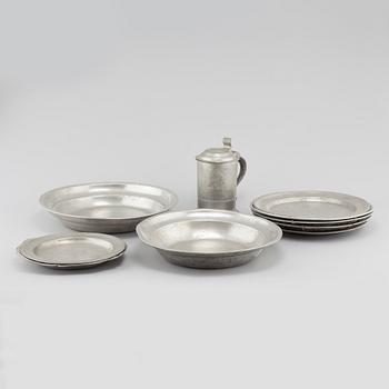A set of ten pewter items from Sweden, 18th and 19th century.