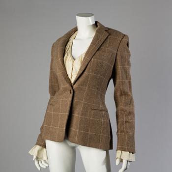 A wool/alpaca jacket by Ralph Lauren and two blouses.