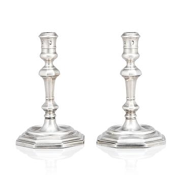 A pair of Italian late 17th/early 18th Century silver candlesticks. Marks of Johann Adolf Gaap (born 1667, died 1724).