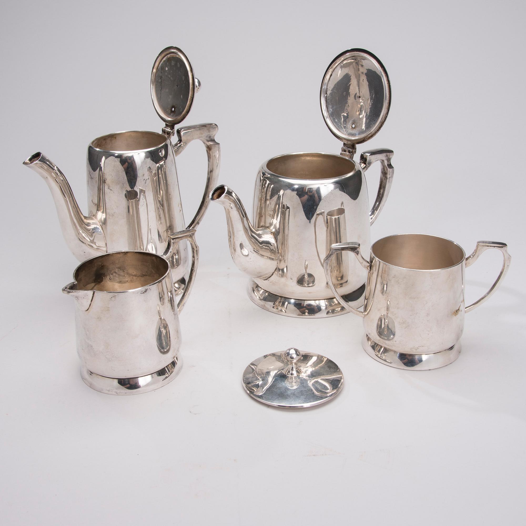 KAFFESERVIS, 4 delar, nysilver. 1900-talets mitt.