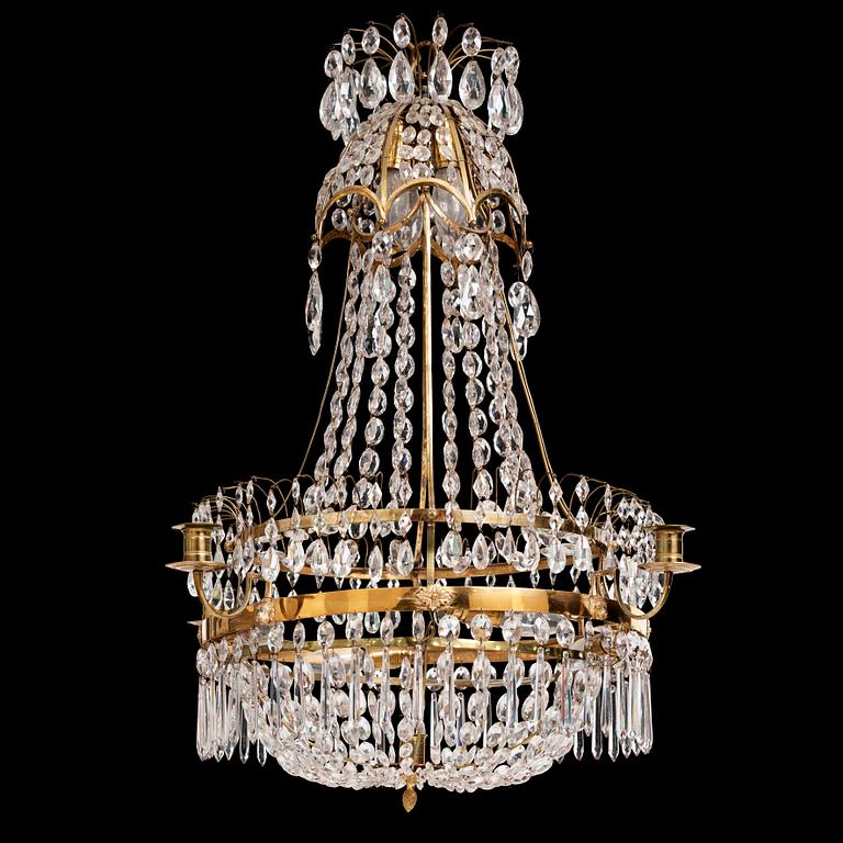 A late Gustavian five-light chandelier, late 18th century.