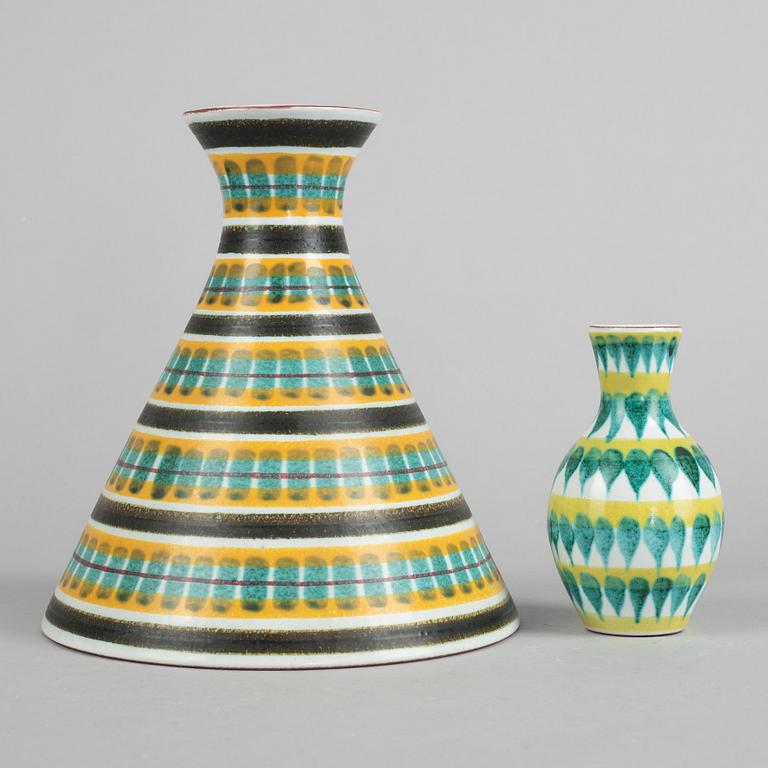 Stig Lindberg, a faience table lamp base and a vase, Gustavsberg studio.