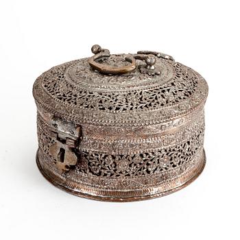 A Betel box, silvered copper, India, early 20th Century.