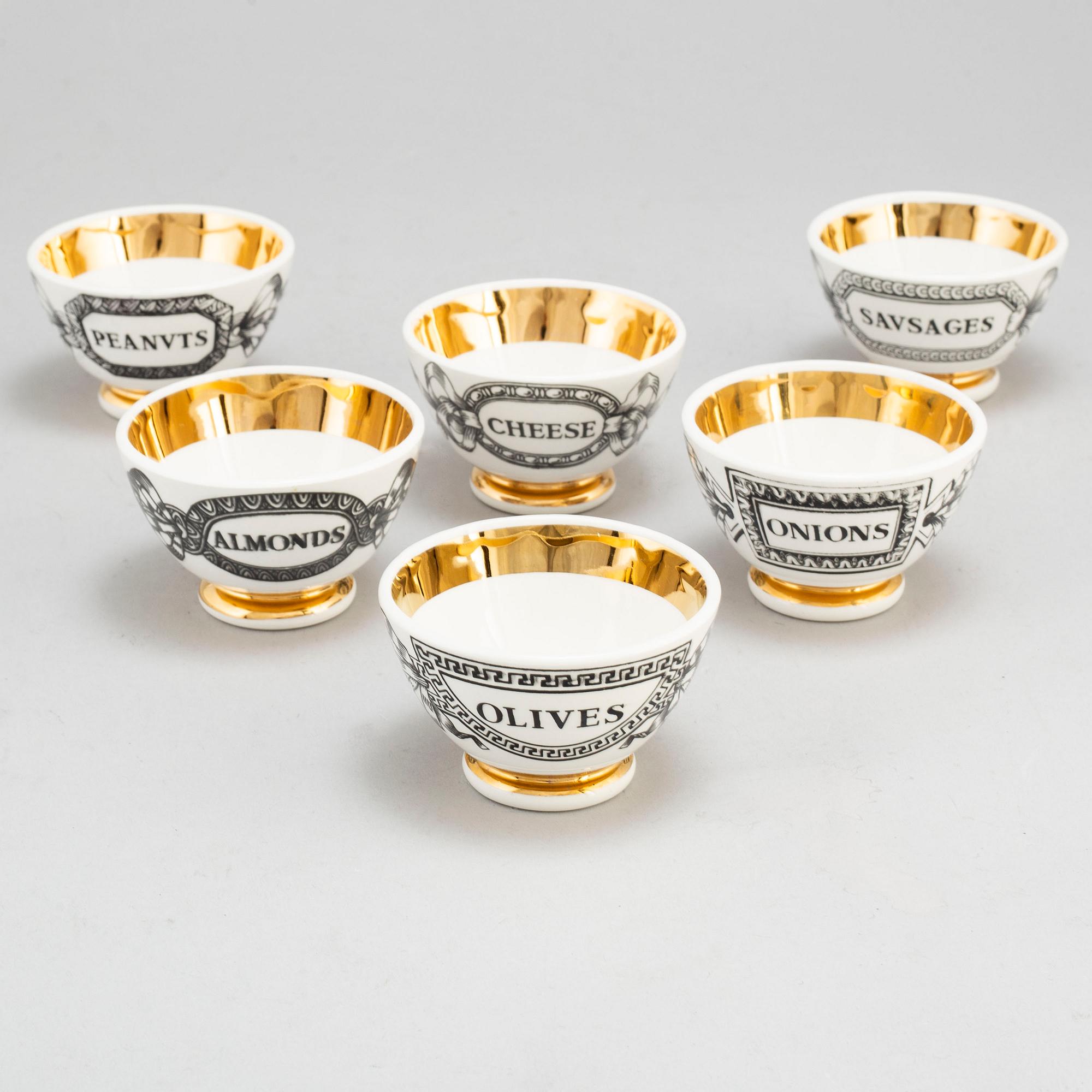 FORNASETTI, skålar, 6 st, porslin, Milano, Italien.