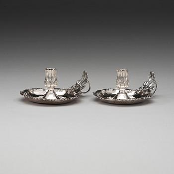 A pair of Swedish 18th century silver chamber-candlesticks, marks of Pehr Zethelius, Stockholm 1770.