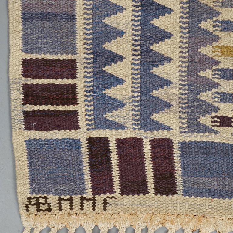 Barbro Nilsson, a carpet, "Salerno blå", flat weave, ca 312 x 201,5-205,5 cm, signed AB MMF BN.