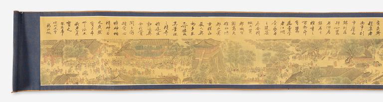 Zhang Zeduan (1085-1145), after, a scroll, ink and watercolour on silk on paper, China, 20th century.