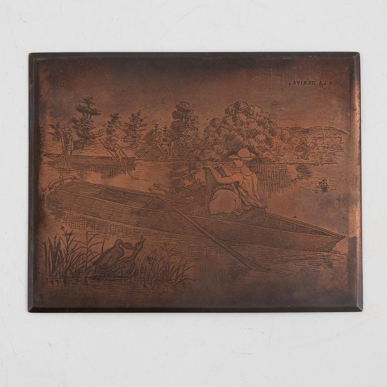 Six copper printing plates, France, 19th century.