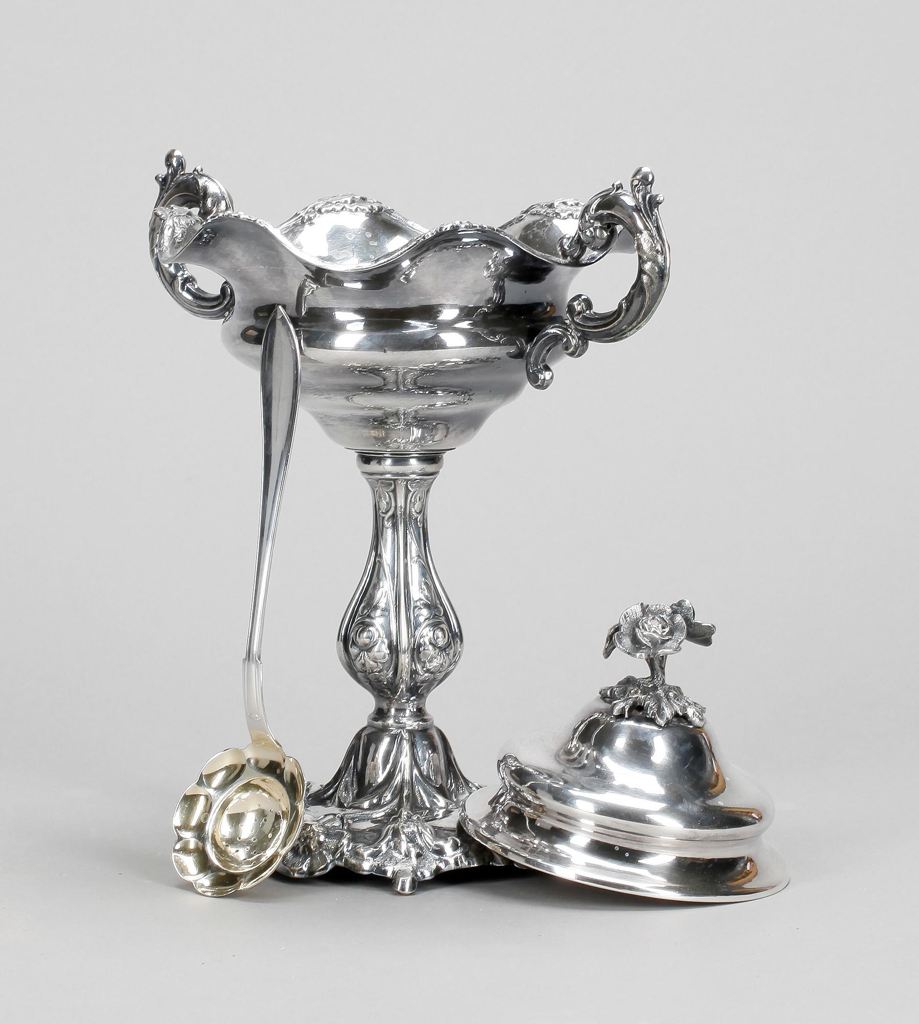 SOCKERSKÅL MED STRÖARE, nysilver, A G Dufva, omkr år 1900.