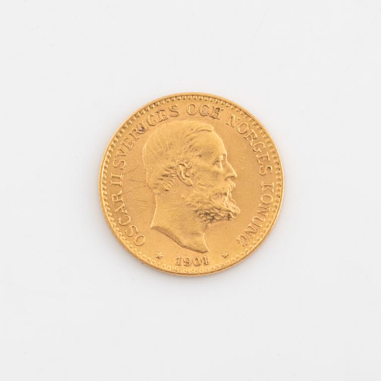 Oscar II, guldmynt, 10 kronor, 1901.