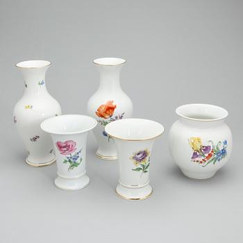 VASER, porslin, 5 st, Meissen, 1900-tal.