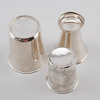 BÄGARE, 3 st, silver, 1800-/1900-tal. Vikt ca 224 gram.