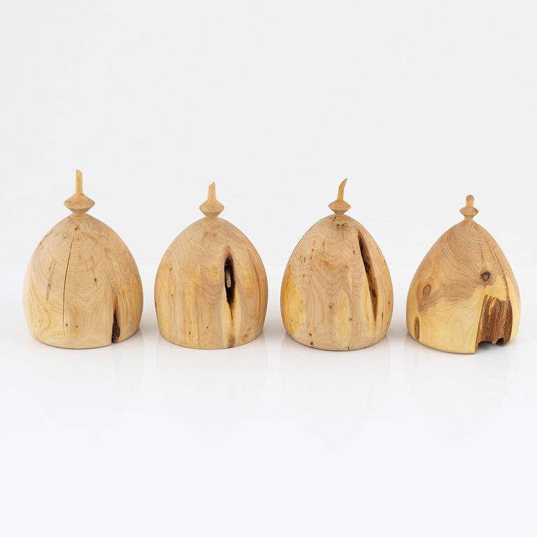 Magnus Ek, a set of four juniper Clocher for Oaxen Krog.