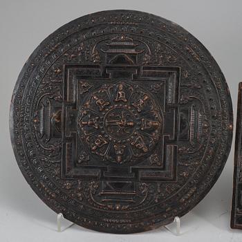 ThreeA Tibetan / Chinese  copper alloy plaques, , 19th/20th century.