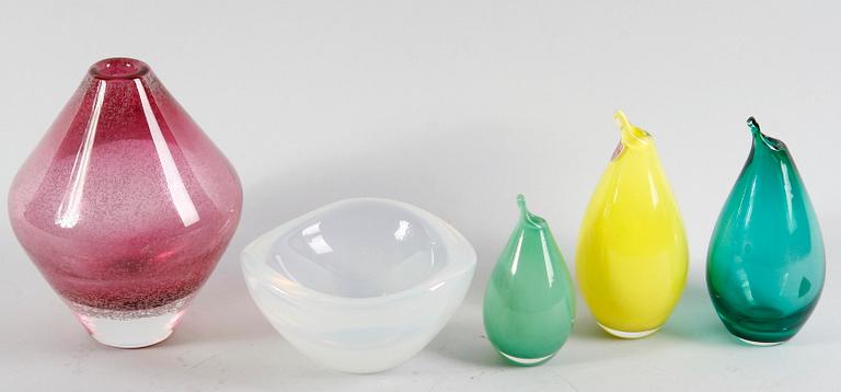 PARTI GLAS, 5 delar. Bla Ingeborg Lundin, Orrefors.