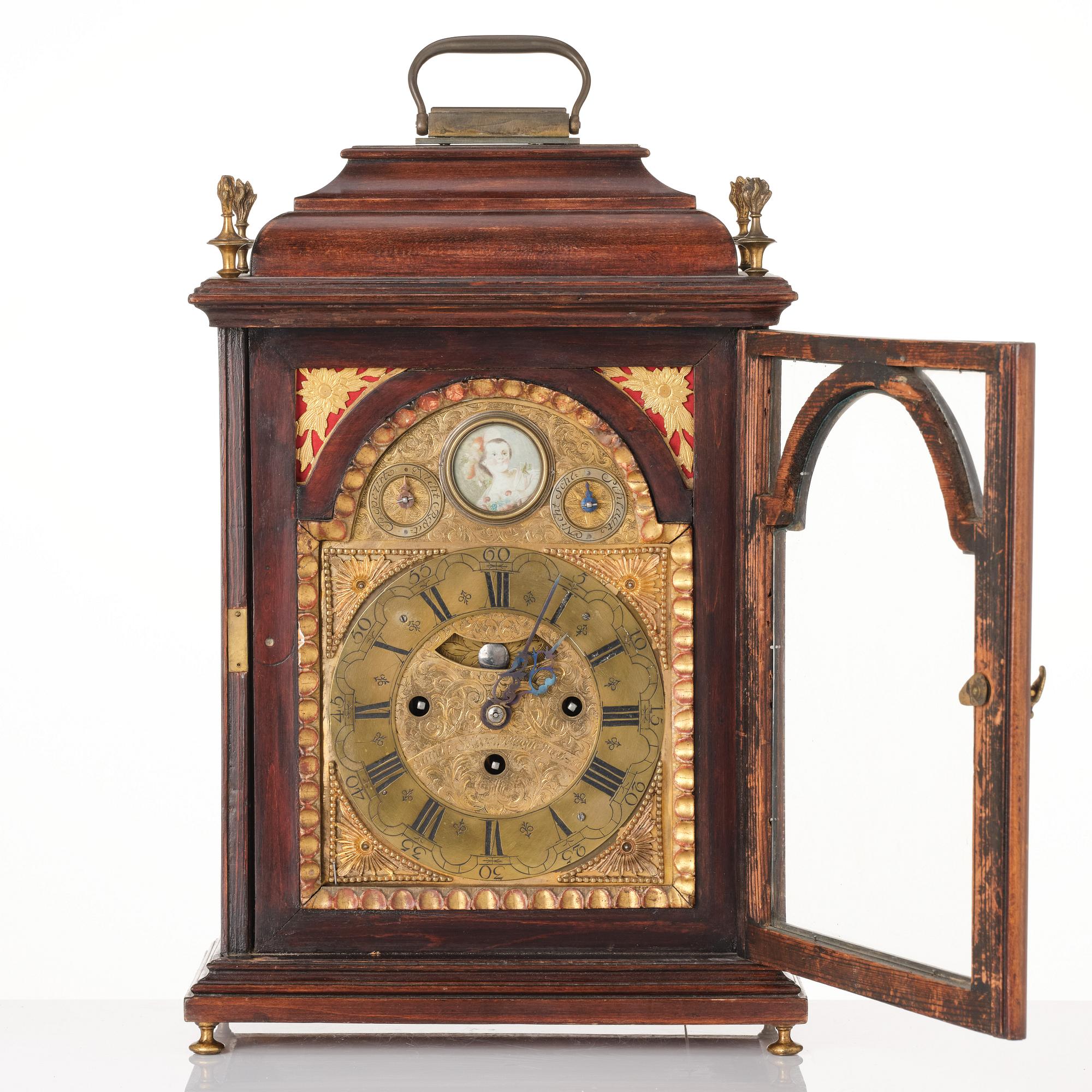 A Prague rococo bracket clock 'Stockuhr' signed Simon Schreiblmeyr, later part of the 18th century.