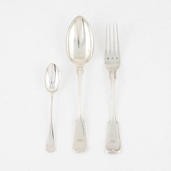 A set of silver cutlery, most with mark of Johann Wilhelm Siegmund Saatröber, Hamburg, Germany, mid-19th century (14 pc).