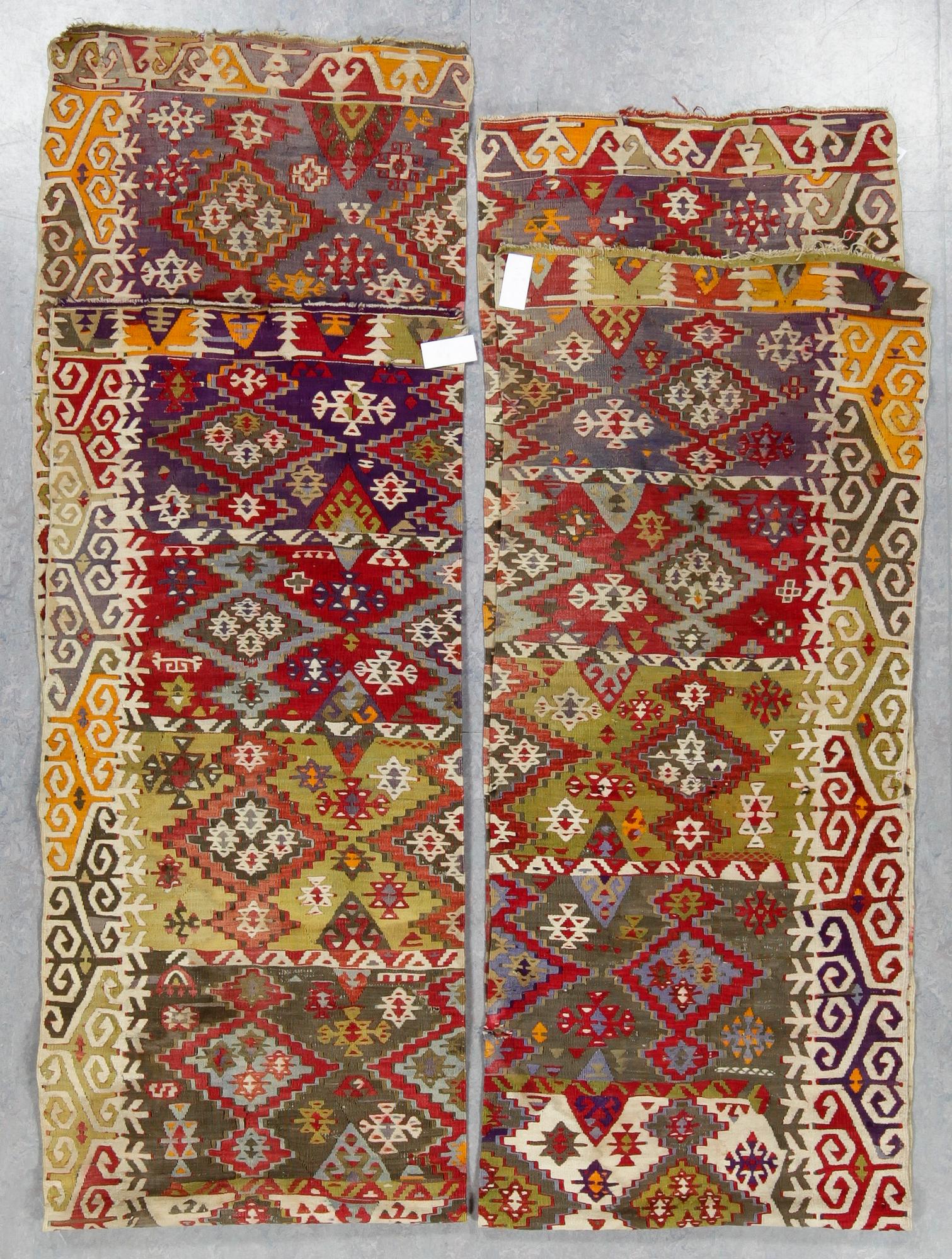 MATTA, antik Anatolisk kelim, 2 delar. Ca 372 x 75 respektive 391 x 75.