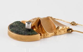 COLLIER, Lapponia, 18K guld med briljantslipad diamant 0.05 ct samt grön zionit. Vikt 13,1 gram.