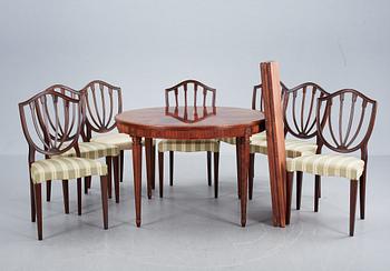 MATBORD samt STOLAR 7 st, Hepplewhite-stil, 1900-talets andra hälft.