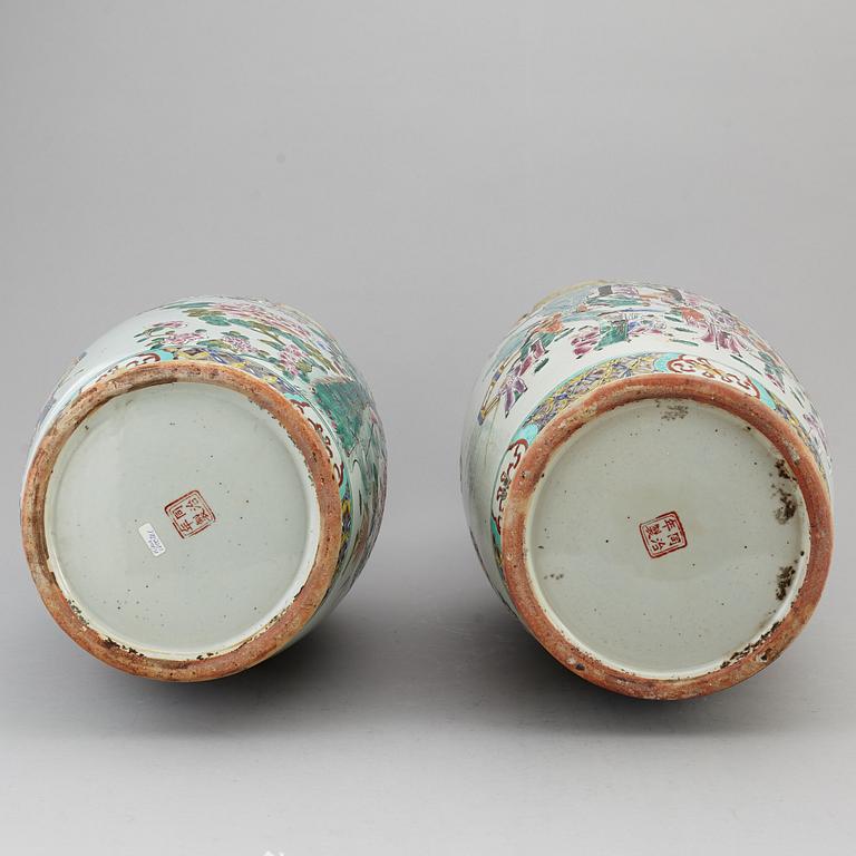 A pair of famille rose floor vases, 20th century.