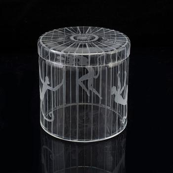 An Edward Hald engraved glass box, Orrefors 1945.