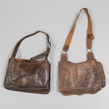 TWO LEATHER HUNTING BAGS, 19th/20th century.