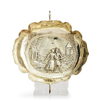 343. A small German parcel-gilt silver bowl (wine tasting bowl), mark of Johannes Kilian, Augsburg 1689-1692.