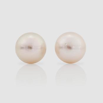 1118. A pair of cultured South Sea pearl, 14.5 mm, earrings.